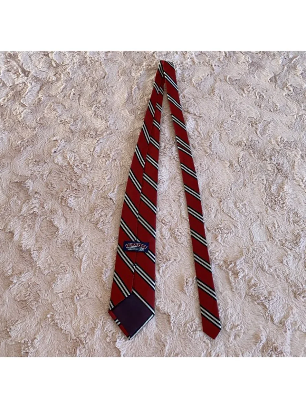 Jos A Bank Mens Necktie Red Navy Blue White Stripe Tie Silk USA 56